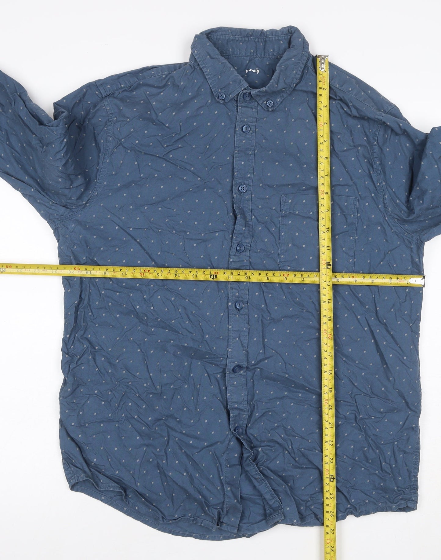 Dunnes Stores Men Blue L Cotton Geometric Button-Down Long Sleeve Shirt