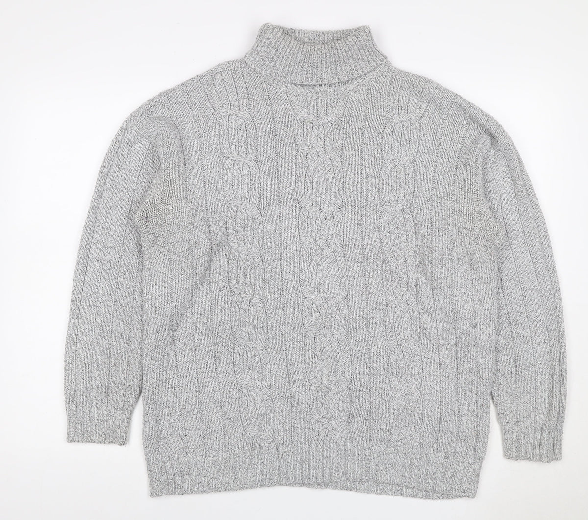 Bexley Women Grey M Cable Knit Roll Neck Chunky Pullover Jumper