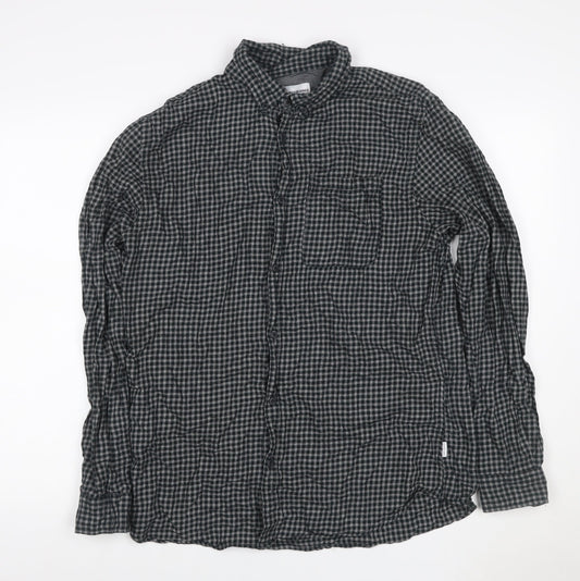 Jack & Jones Men's Black Grey Check Hooded Shirt Size L Long Sleeve