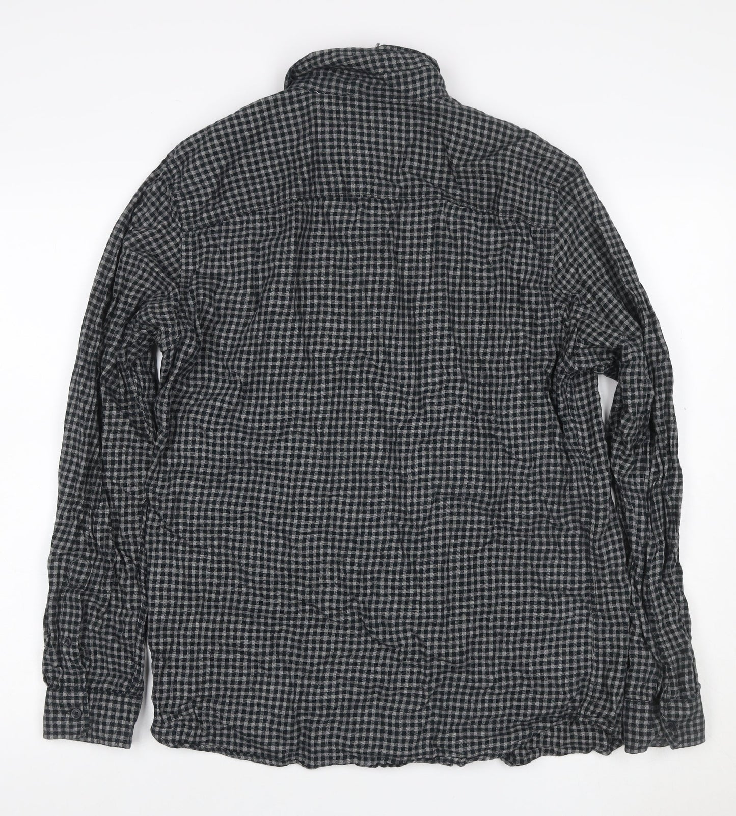 Jack & Jones Men's Black Grey Check Hooded Shirt Size L Long Sleeve