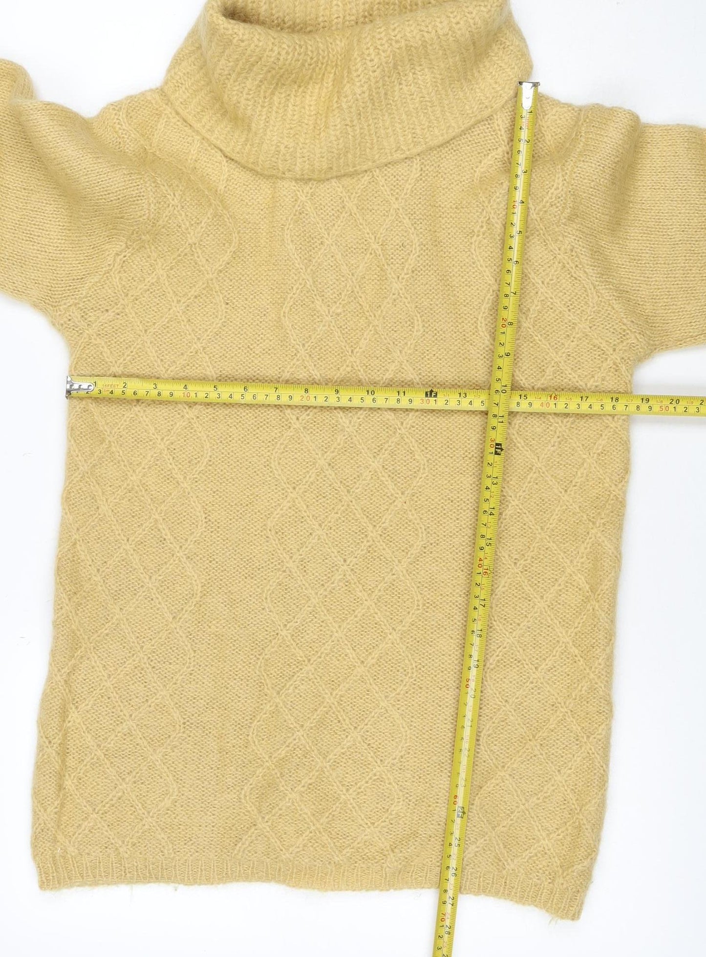 Anna Women Yellow Size 16 Mohair Blend Cable-Knit Roll Neck Jumper