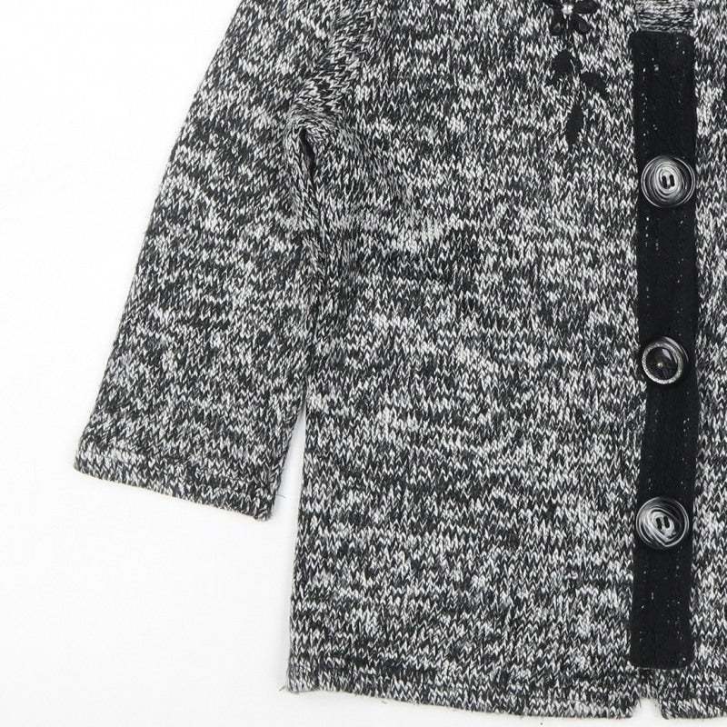 Per Una Women's Black Grey M Floral Embellished Button Knit Cardigan
