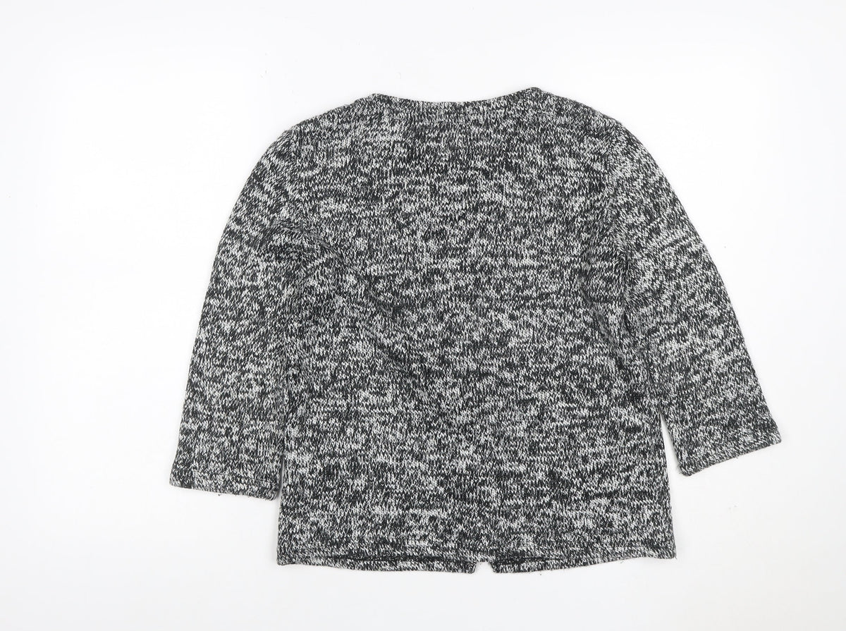 Per Una Women's Black Grey M Floral Embellished Button Knit Cardigan