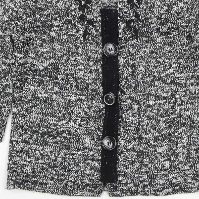 Per Una Women's Black Grey M Floral Embellished Button Knit Cardigan