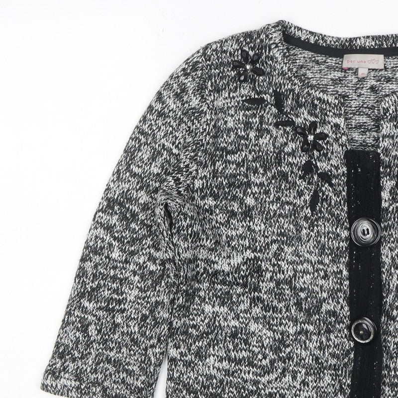 Per Una Women's Black Grey M Floral Embellished Button Knit Cardigan