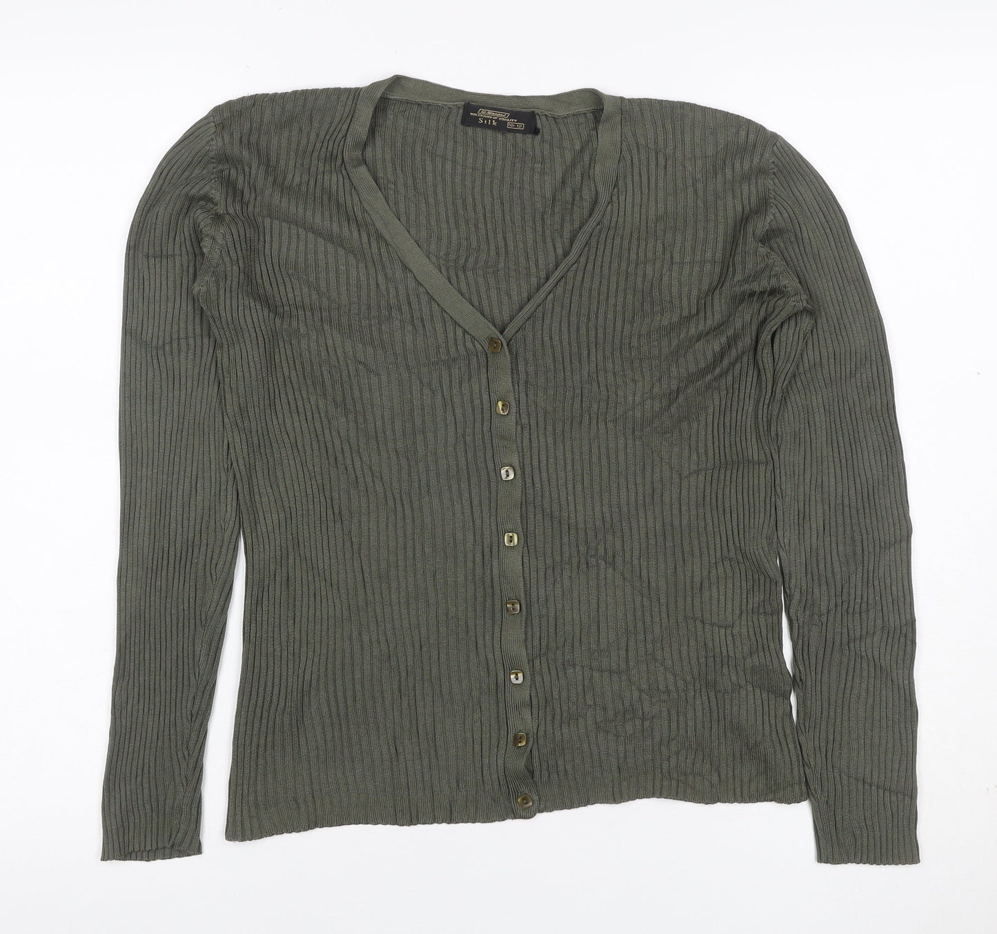 St. Bernard Women’s Grey Silk V-Neck Button Cardigan Size 12
