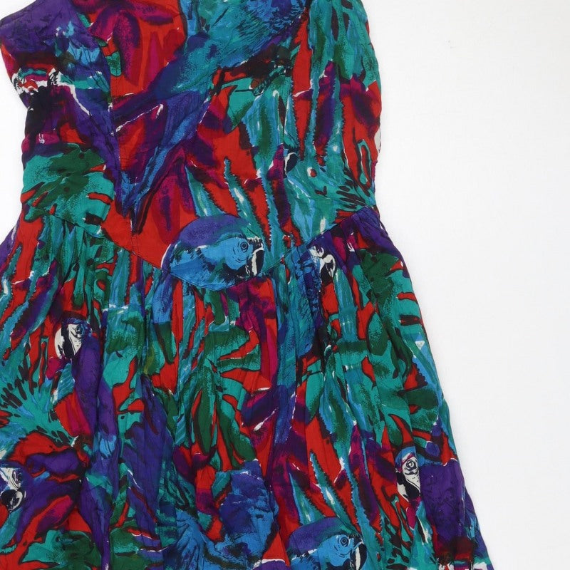 Monsoon Women’s Multicoloured UK 14 Tropical Bird Midi Shirt Dress