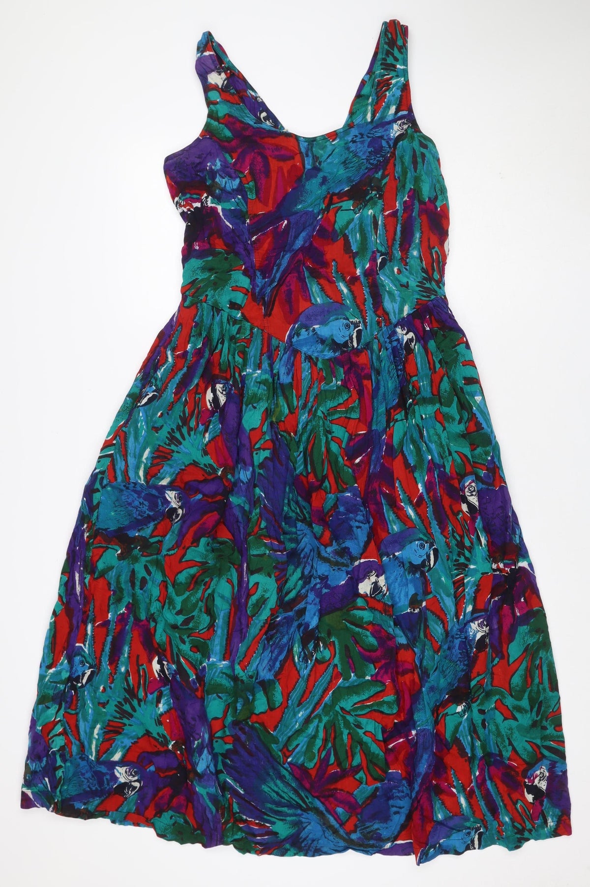 Monsoon Women’s Multicoloured UK 14 Tropical Bird Midi Shirt Dress