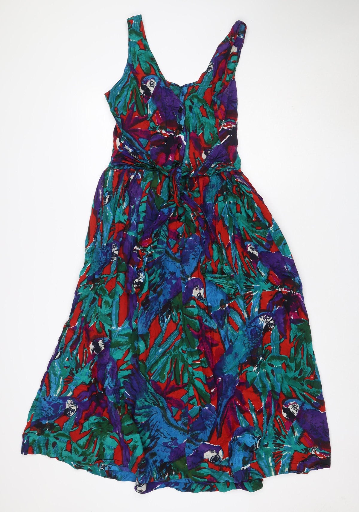 Monsoon Women’s Multicoloured UK 14 Tropical Bird Midi Shirt Dress