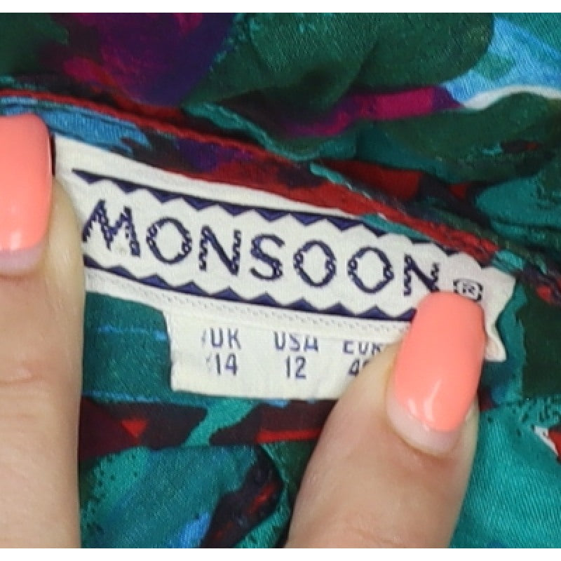 Monsoon Women’s Multicoloured UK 14 Tropical Bird Midi Shirt Dress