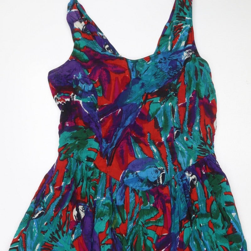 Monsoon Women’s Multicoloured UK 14 Tropical Bird Midi Shirt Dress