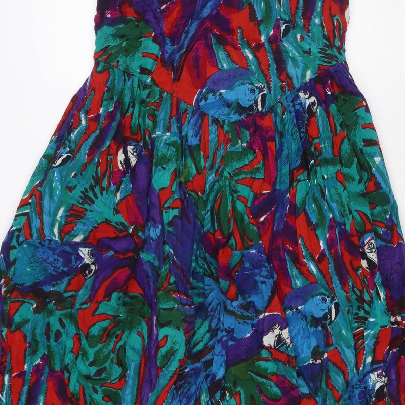 Monsoon Women’s Multicoloured UK 14 Tropical Bird Midi Shirt Dress