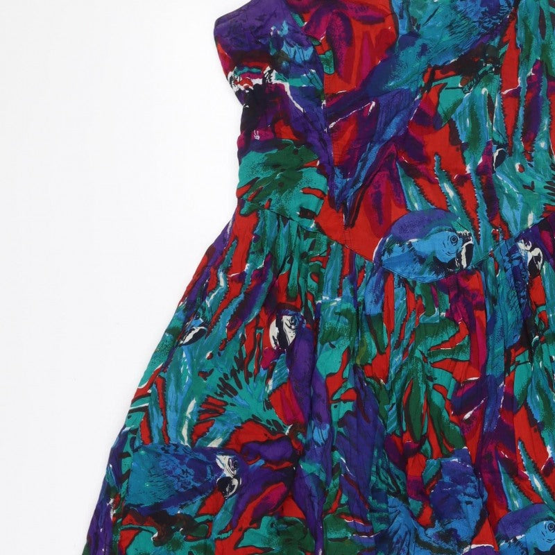 Monsoon Women’s Multicoloured UK 14 Tropical Bird Midi Shirt Dress