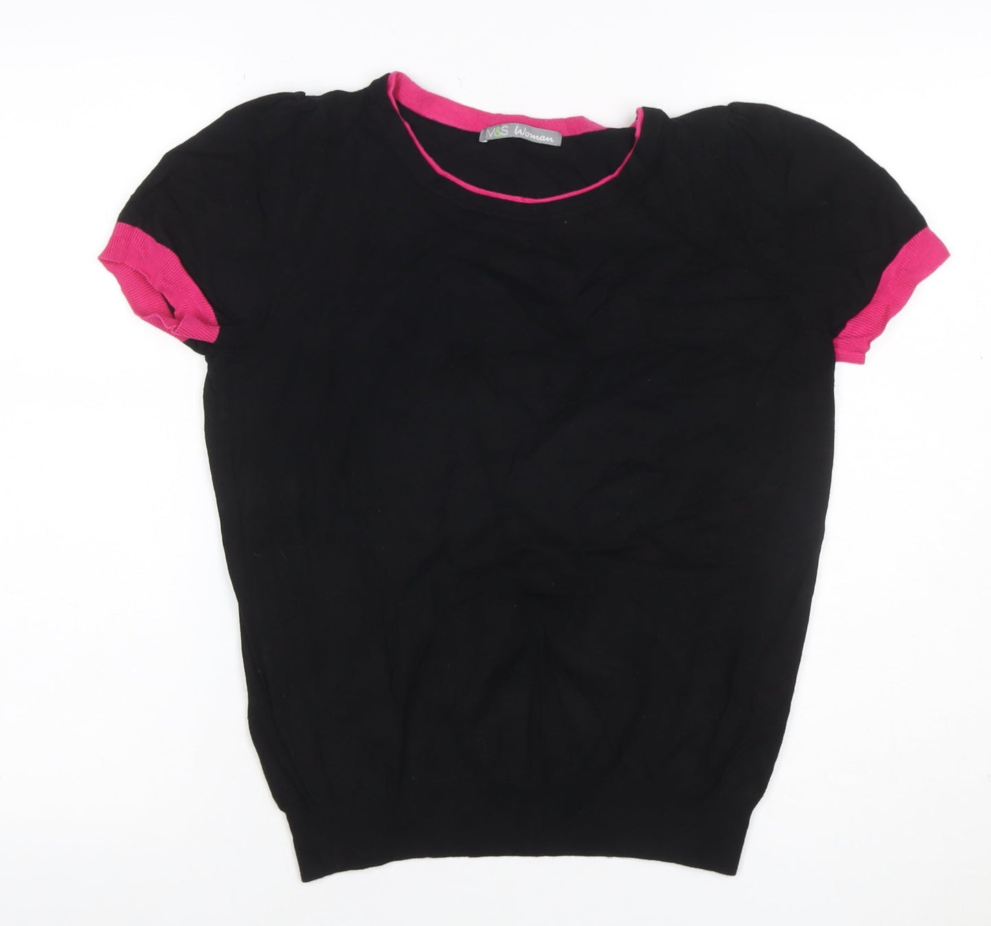 Marks and Spencer Women Black Pink Trim Knit Top UK 14