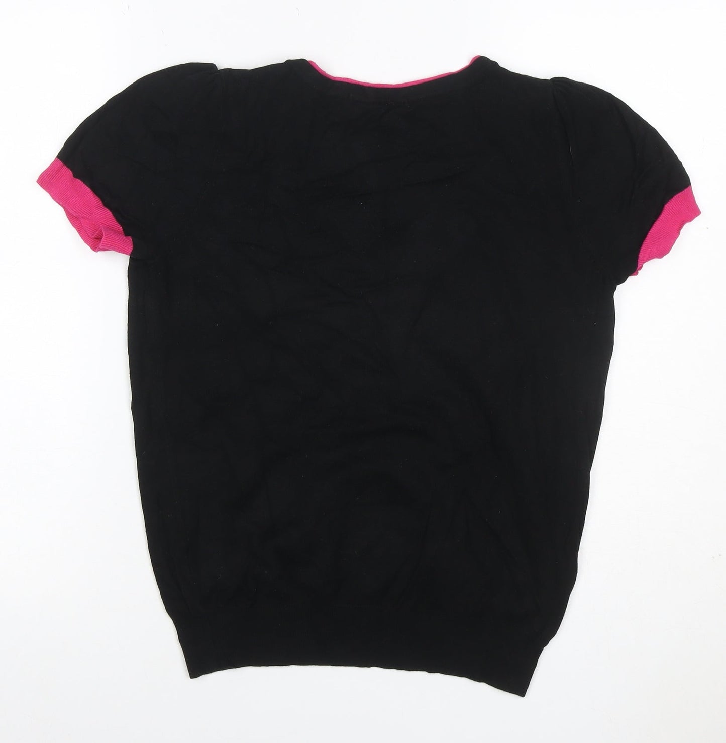 Marks and Spencer Women Black Pink Trim Knit Top UK 14