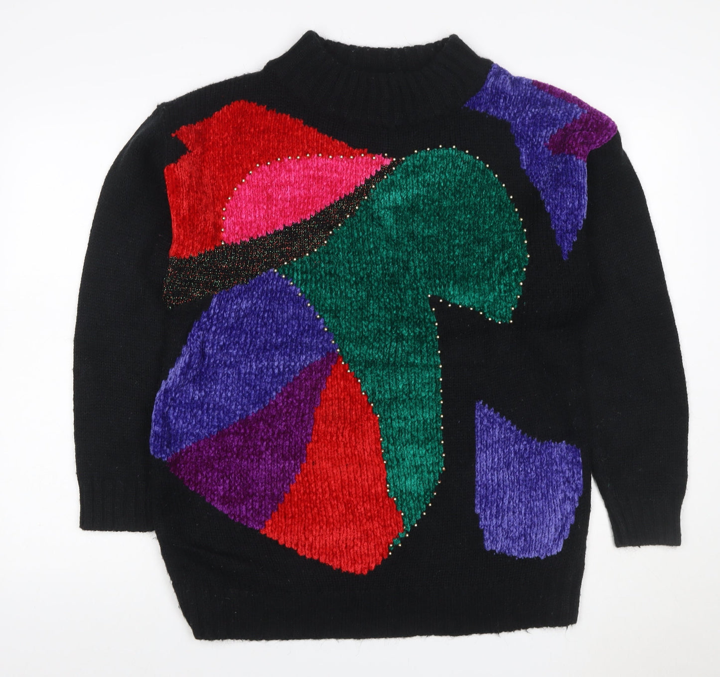 St Michael Women’s Black M 80s Geometric Beaded Chunky Knit Jumper