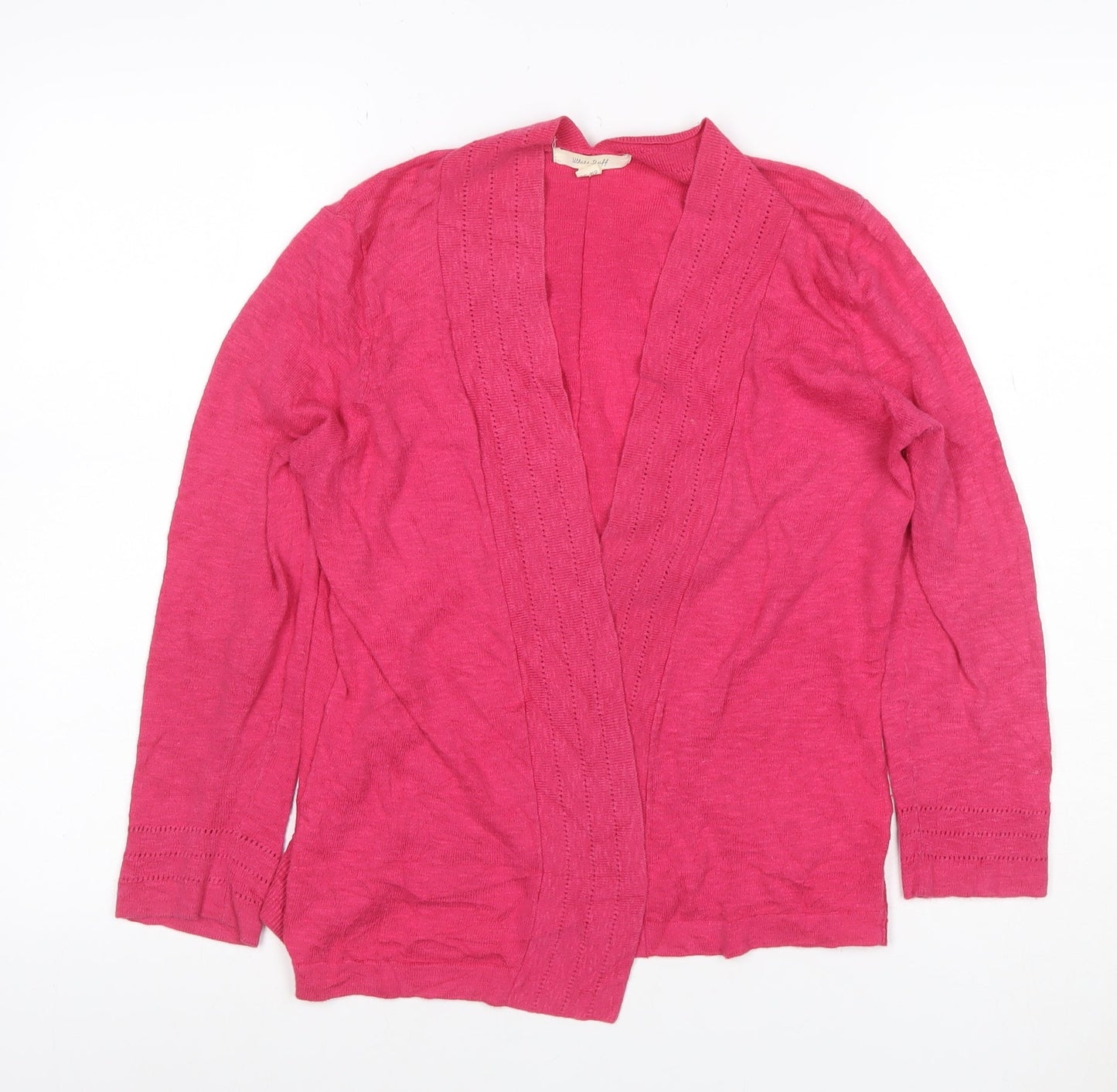 White Stuff Women Pink UK 10 Open Linen Blend Cardigan Long Sleeve
