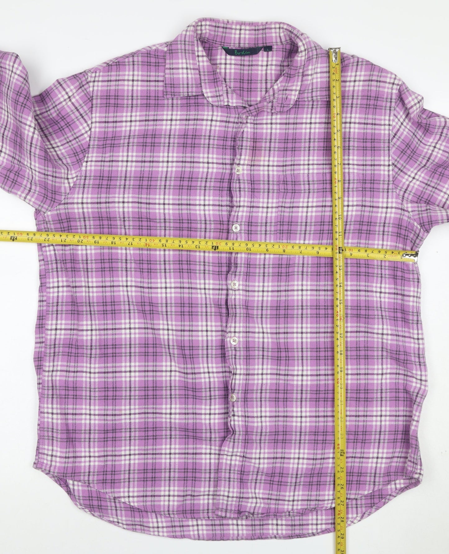 Boden Men's Purple Plaid Cotton Flannel Button-Down Shirt L