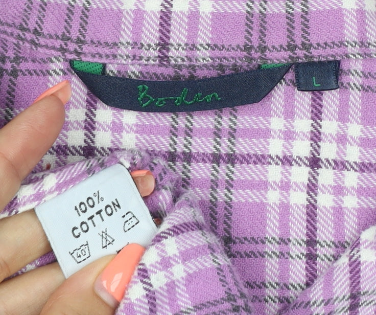 Boden Men's Purple Plaid Cotton Flannel Button-Down Shirt L