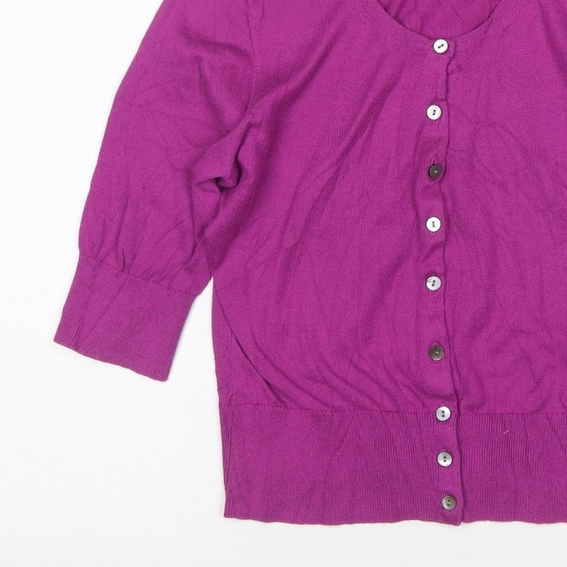 Hobbs Women’s Purple Size 8 Round Neck Button Cardigan 3/4 Sleeve