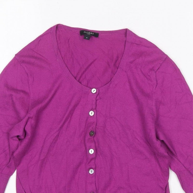Hobbs Women’s Purple Size 8 Round Neck Button Cardigan 3/4 Sleeve