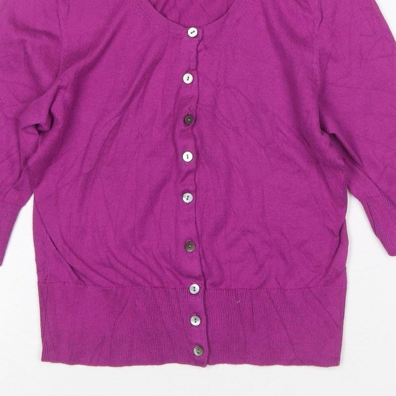 Hobbs Women’s Purple Size 8 Round Neck Button Cardigan 3/4 Sleeve