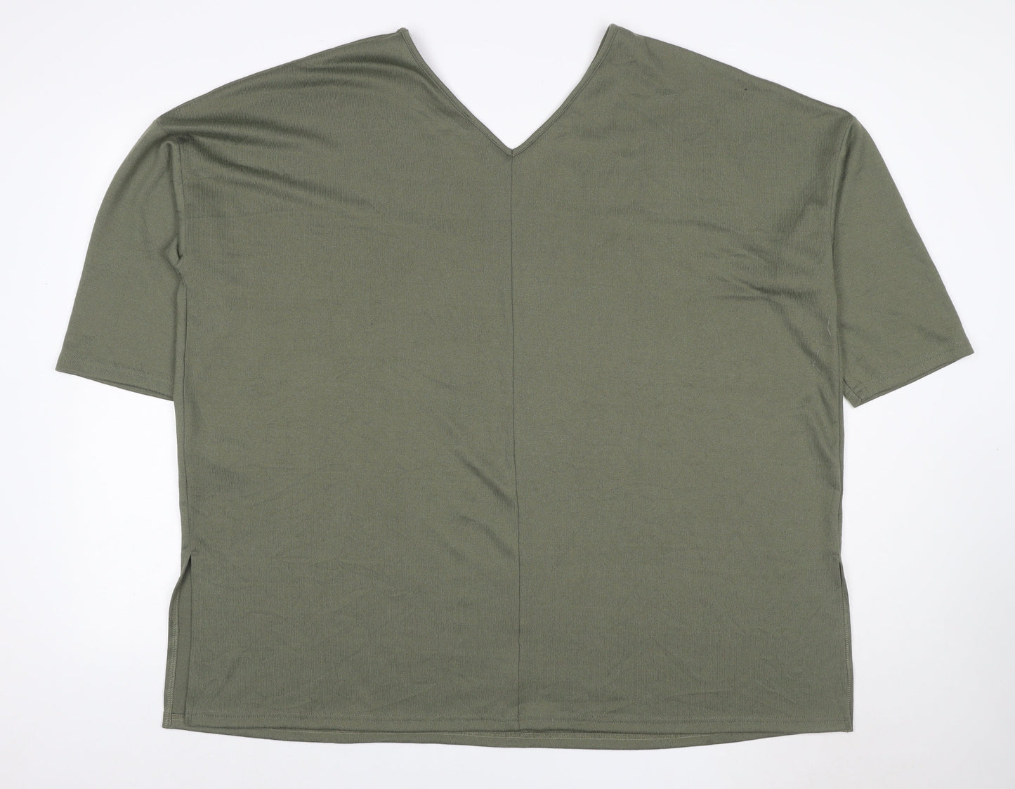 New Look Curves Women Green UK 24 V-Neck Jersey T-Shirt Short Sleeve
