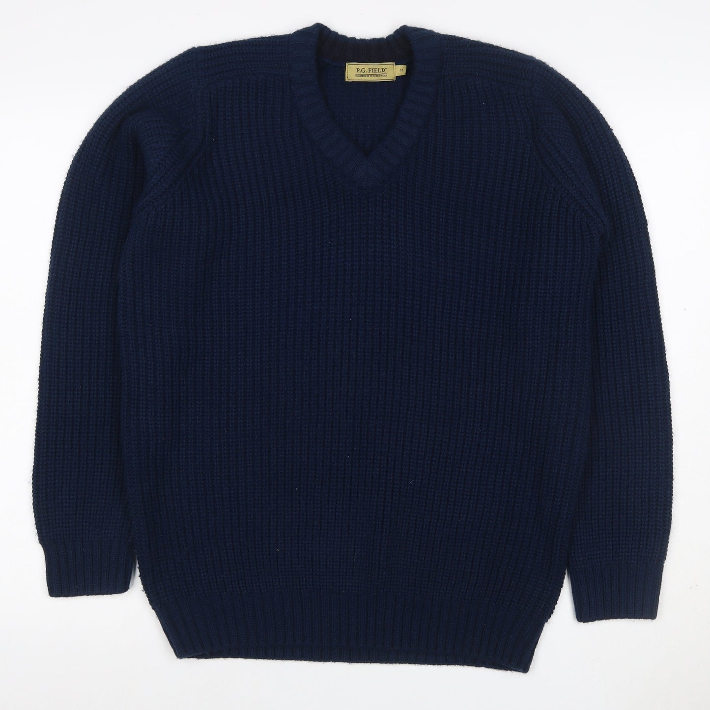 P.G. Field Men’s Blue M Chunky Knit V-Neck Pullover Jumper