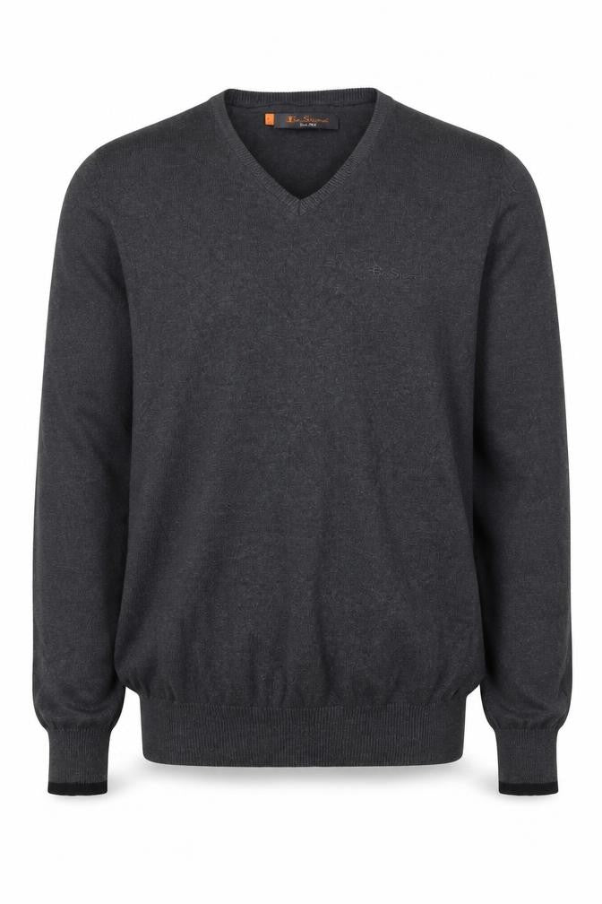 Ben Sherman Men’s Grey V-Neck Cotton Pullover Jumper Size S