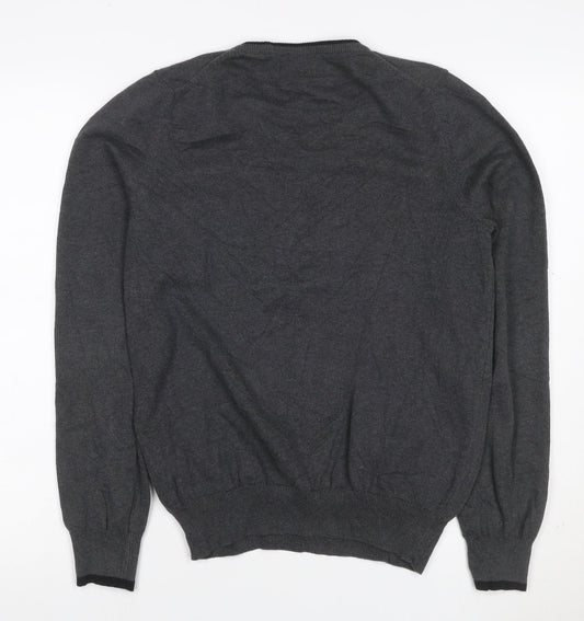 Ben Sherman Men’s Grey V-Neck Cotton Pullover Jumper Size S