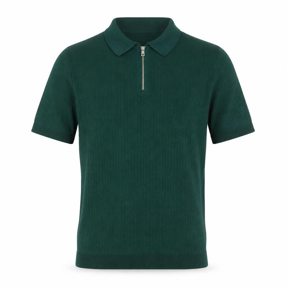 River Island Men’s Green M Ribbed Knit 1/4 Zip Polo Shirt