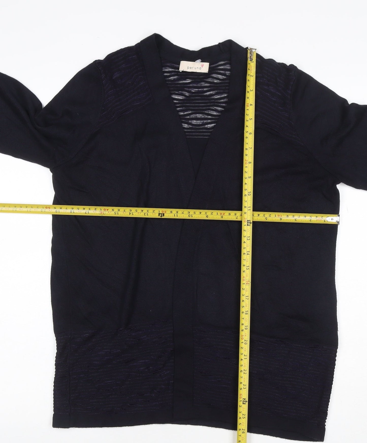 Per Una Women’s Black Size 12 Open Knit V-Neck Longline Cardigan