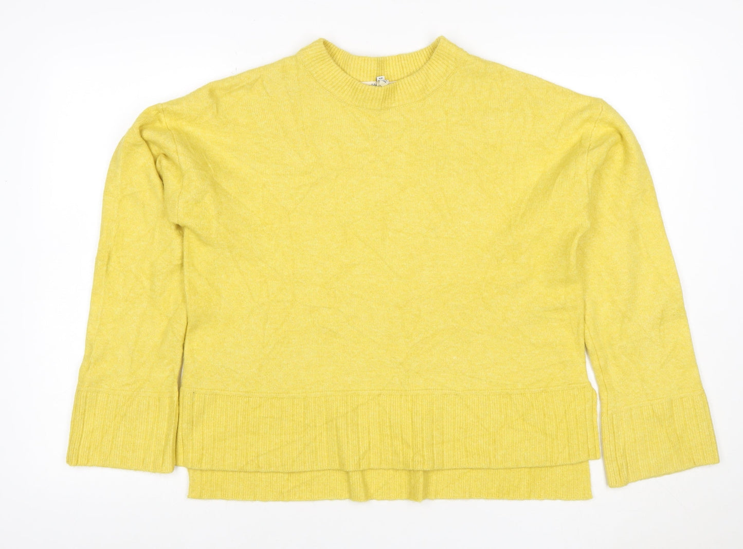 River Island Women Yellow XS Relaxed Mock Neck Ruffle Hem Pullover Jumper
