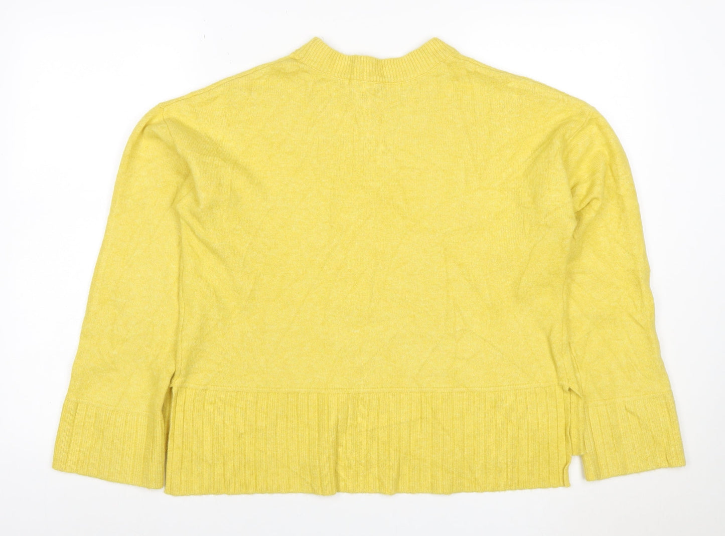 River Island Women Yellow XS Relaxed Mock Neck Ruffle Hem Pullover Jumper