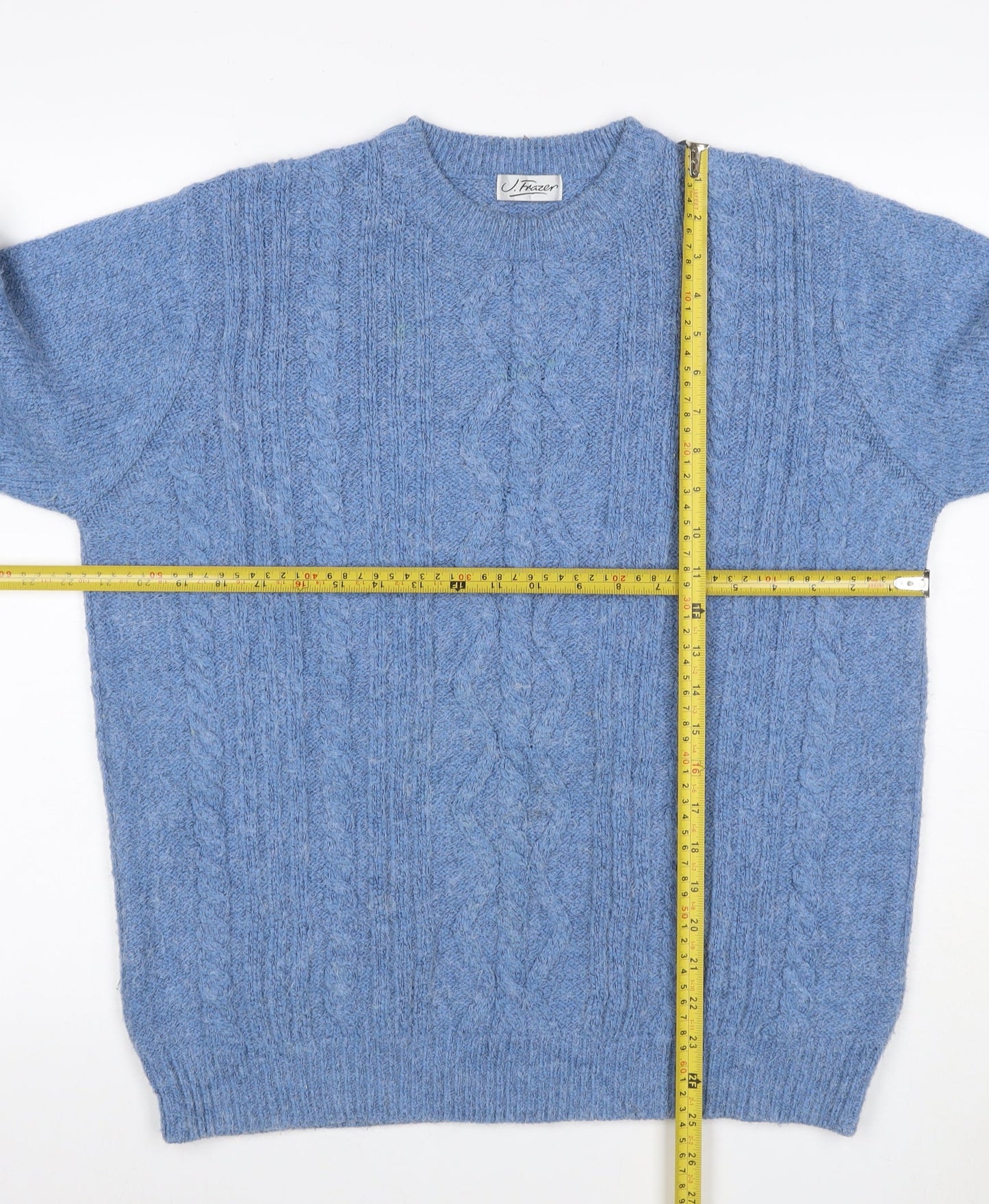 J. Frazer Women’s Blue Cable Knit Crew Neck Jumper Size 16
