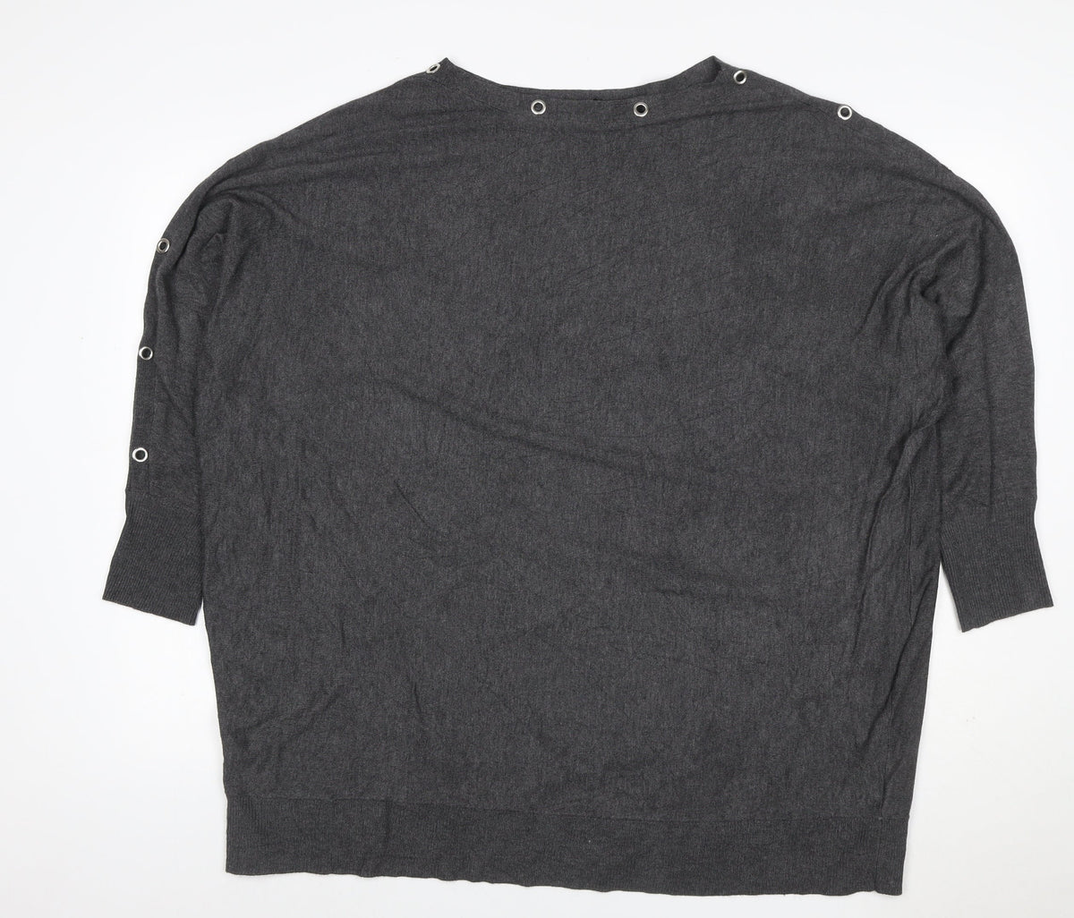 Yours Women Grey UK 22-24 Knit 3/4 Sleeve Eyelet Detail Top