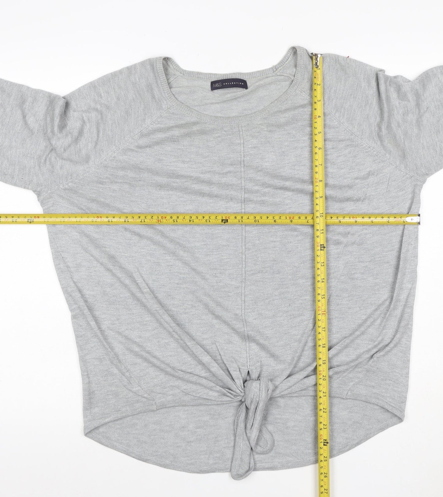 Marks and Spencer Women Grey UK 14 Tie Front Jersey Top Long Sleeve