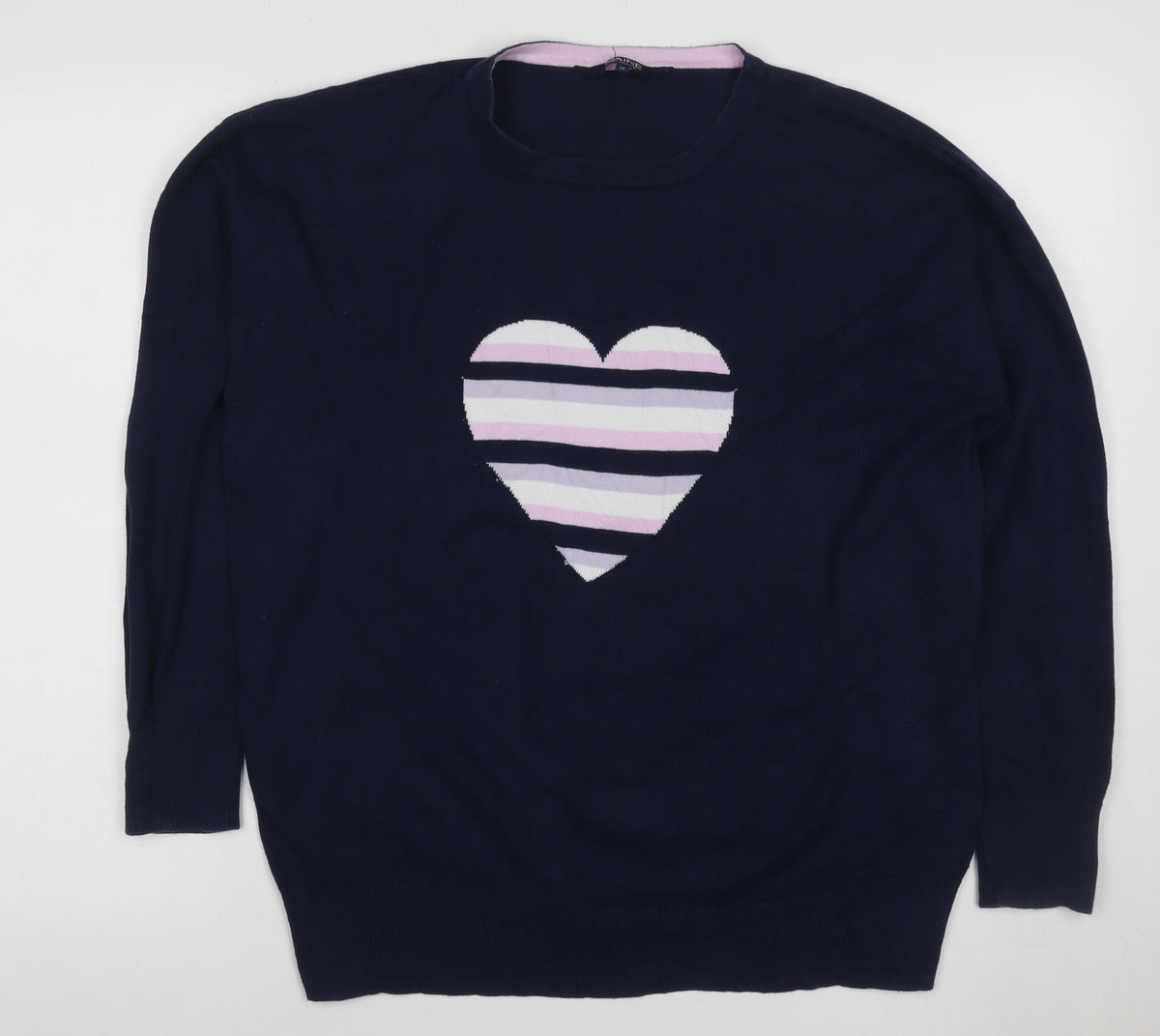 Additional front view of Maine New England Women’s Navy Heart Knit Jumper, size UK 14, Cotton