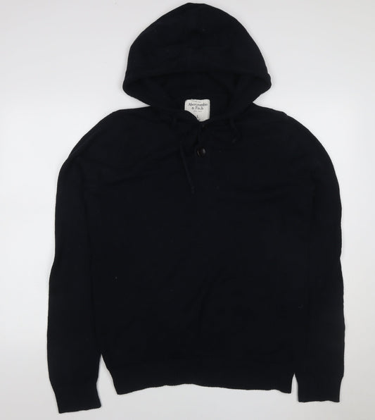 Abercrombie & Fitch Men's Black L Hooded Henley Cotton Jumper