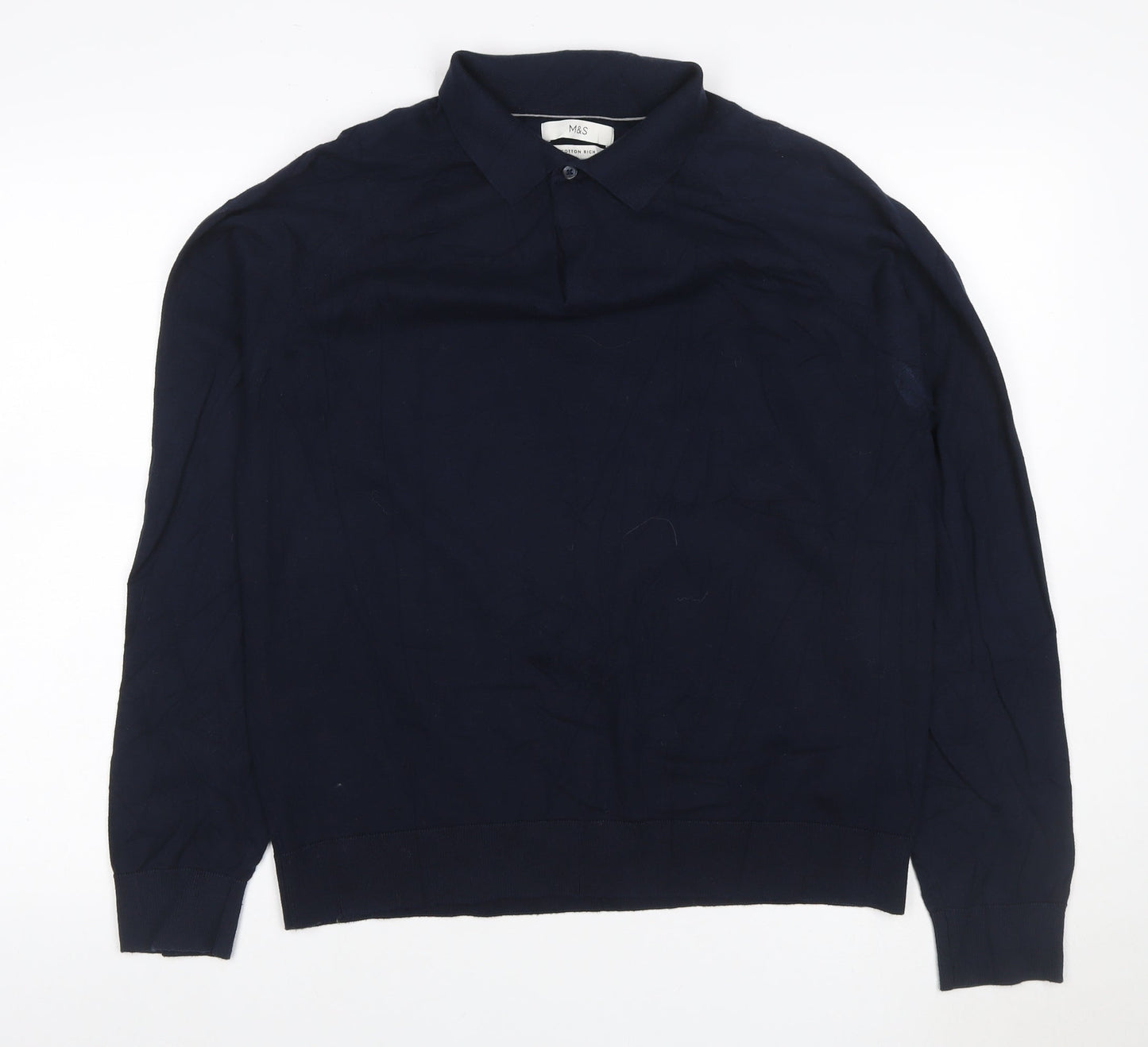 Marks and Spencer Men’s Blue L Long Sleeve Cotton Rich Polo