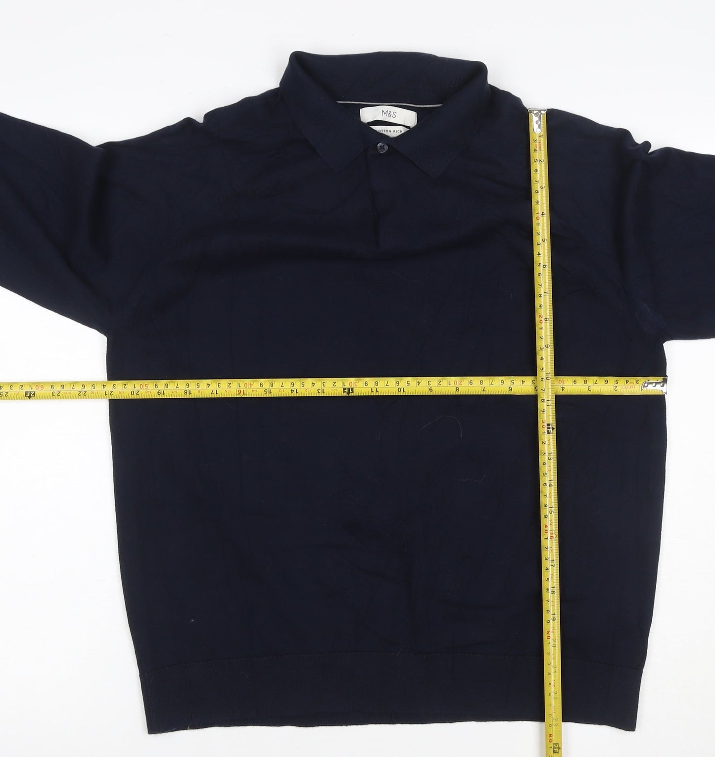 Marks and Spencer Men’s Blue L Long Sleeve Cotton Rich Polo