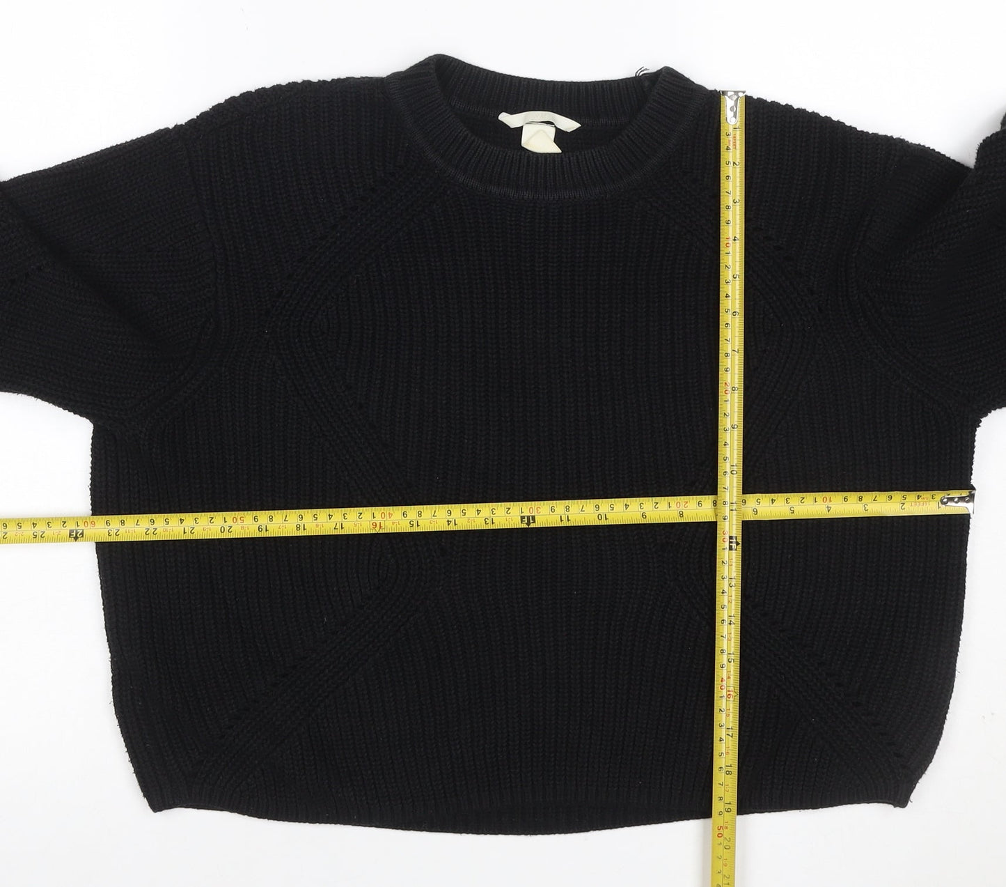H&M Women Black XS Cable Knit Crew Neck Long Sleeve Jumper