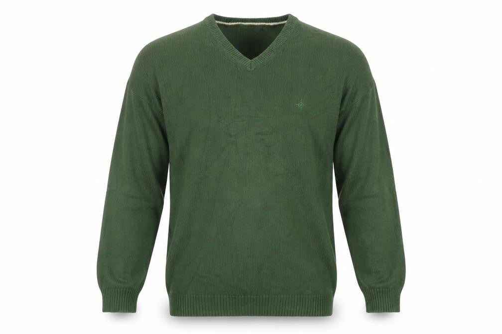 Maine New England Men's Green L V-Neck Pure Cotton Pullover Jumper
