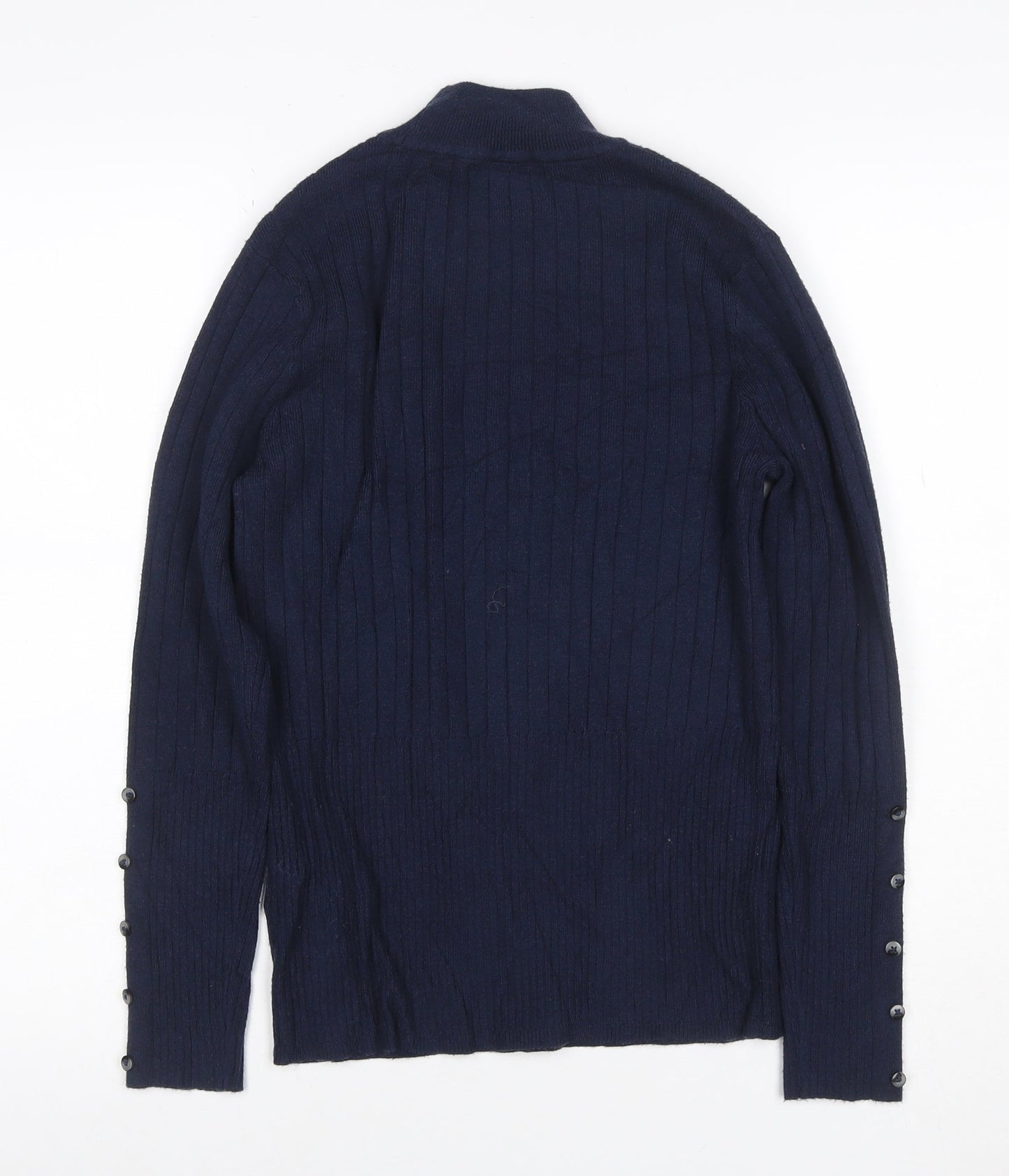 M&S Collection Women’s Navy UK 12 Ribbed Roll Neck Button Sleeve Jumper