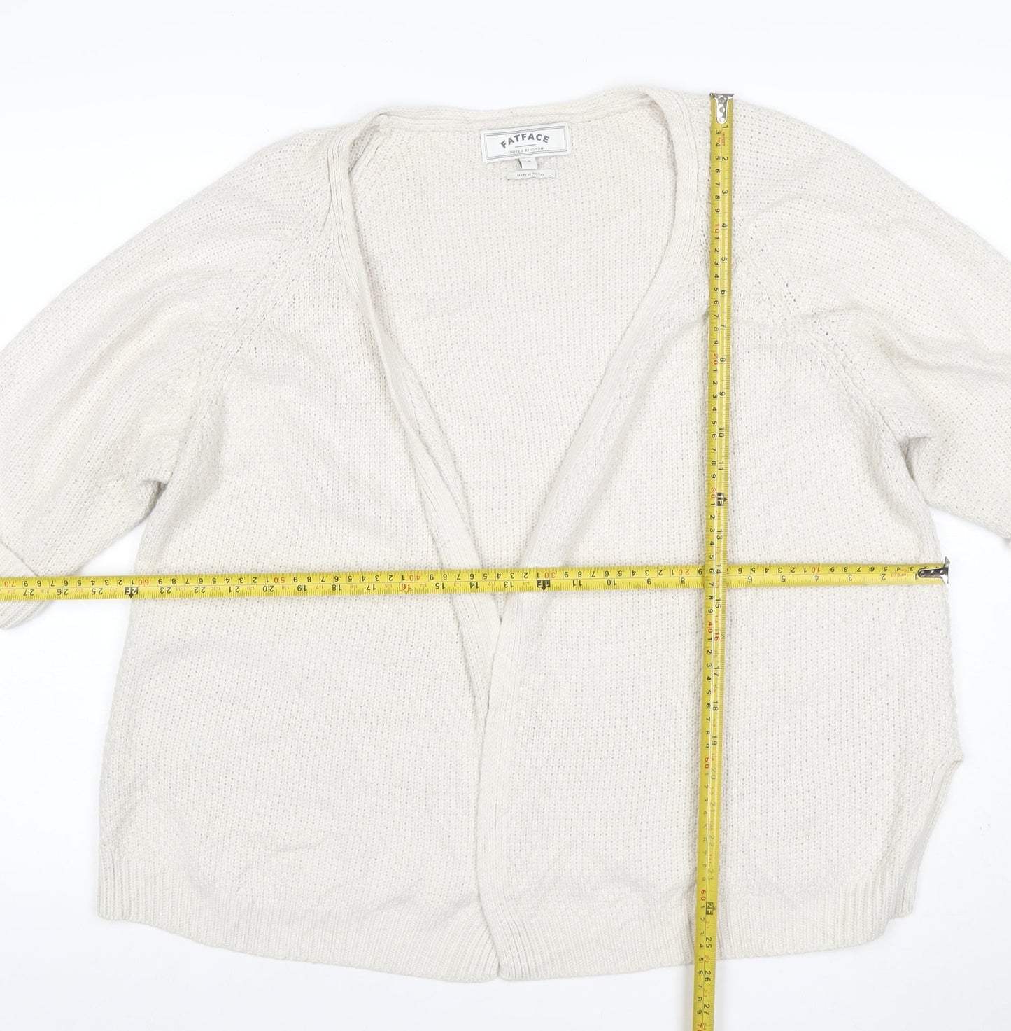 FatFace Women’s Ivory Size 14 Open V-Neck Cable Knit Cardigan