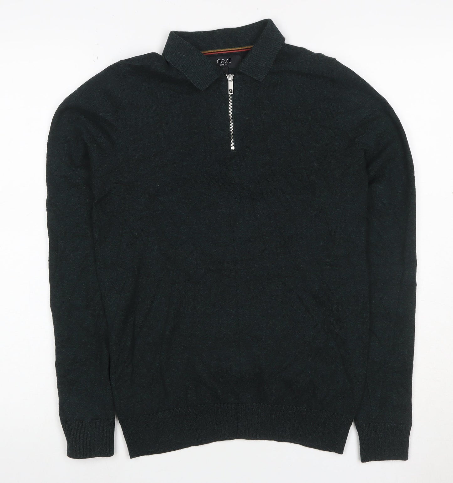 Next Men’s Black XS Henley Quarter Zip Cotton Knit Jumper
