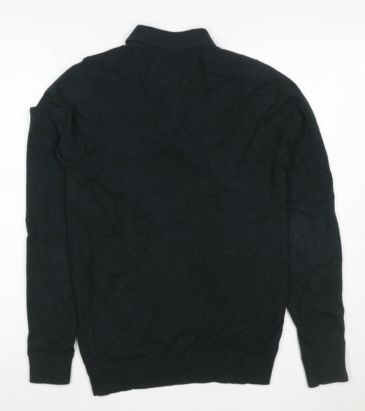 Next Men’s Black XS Henley Quarter Zip Cotton Knit Jumper