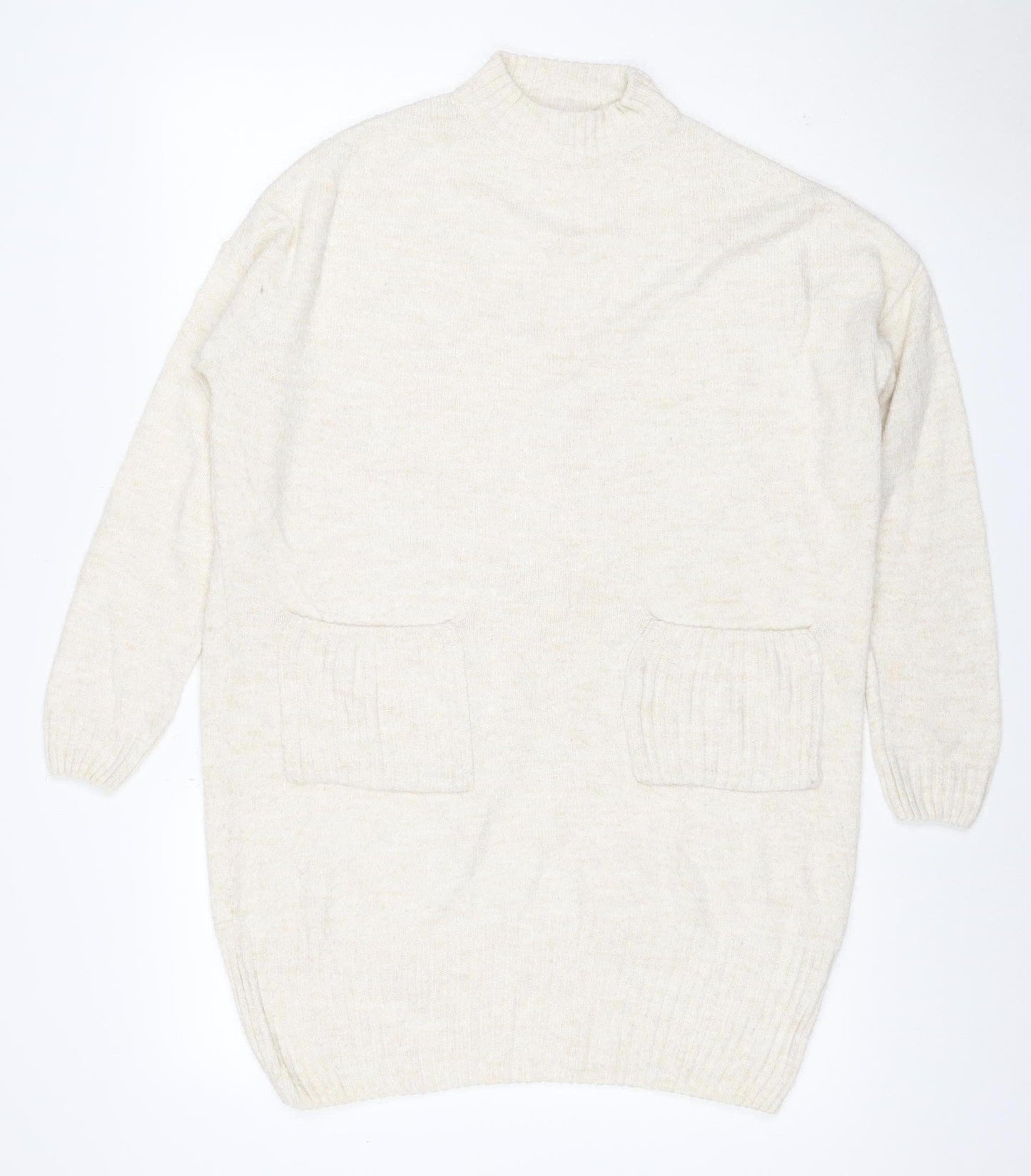 Miss Selfridge Women Ivory UK 10 Roll Neck Pocket Tunic Jumper