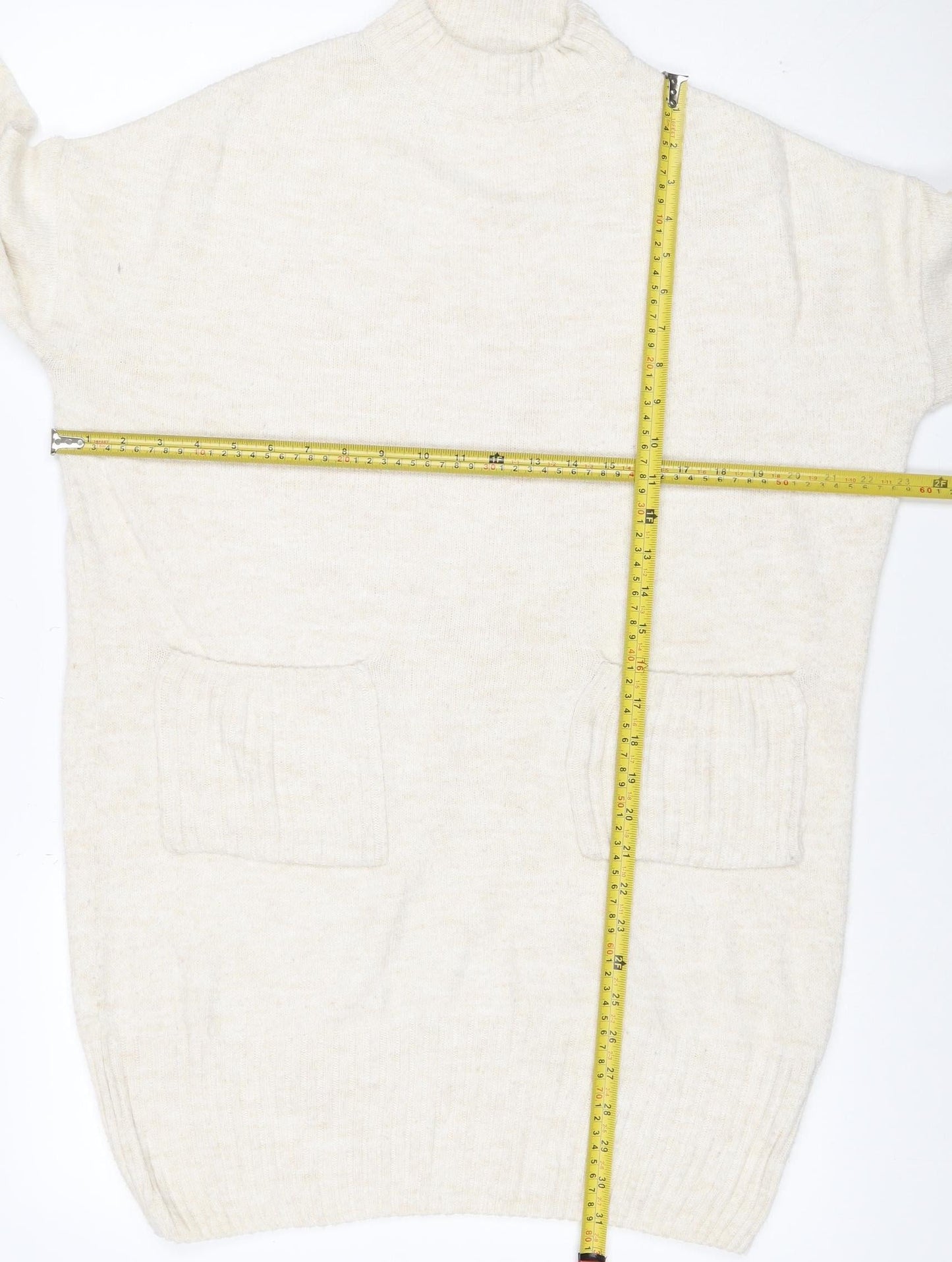 Miss Selfridge Women Ivory UK 10 Roll Neck Pocket Tunic Jumper