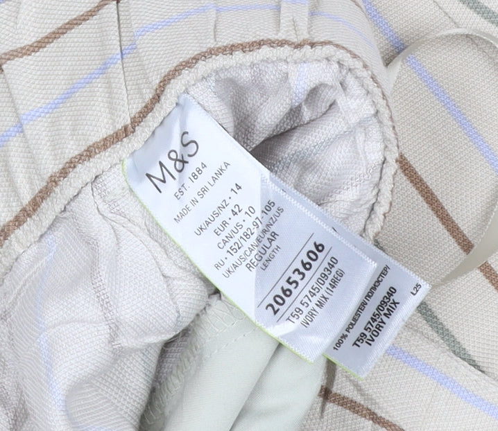 Marks & Spencer Women Beige Stripe Wide-Leg Trousers UK 14